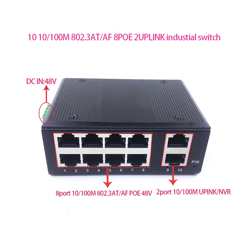 Standard protocol 802.3AF/AT  48V POE OUT/48V poe switch 100 mbps  8port POE with 2port uplink/NVR