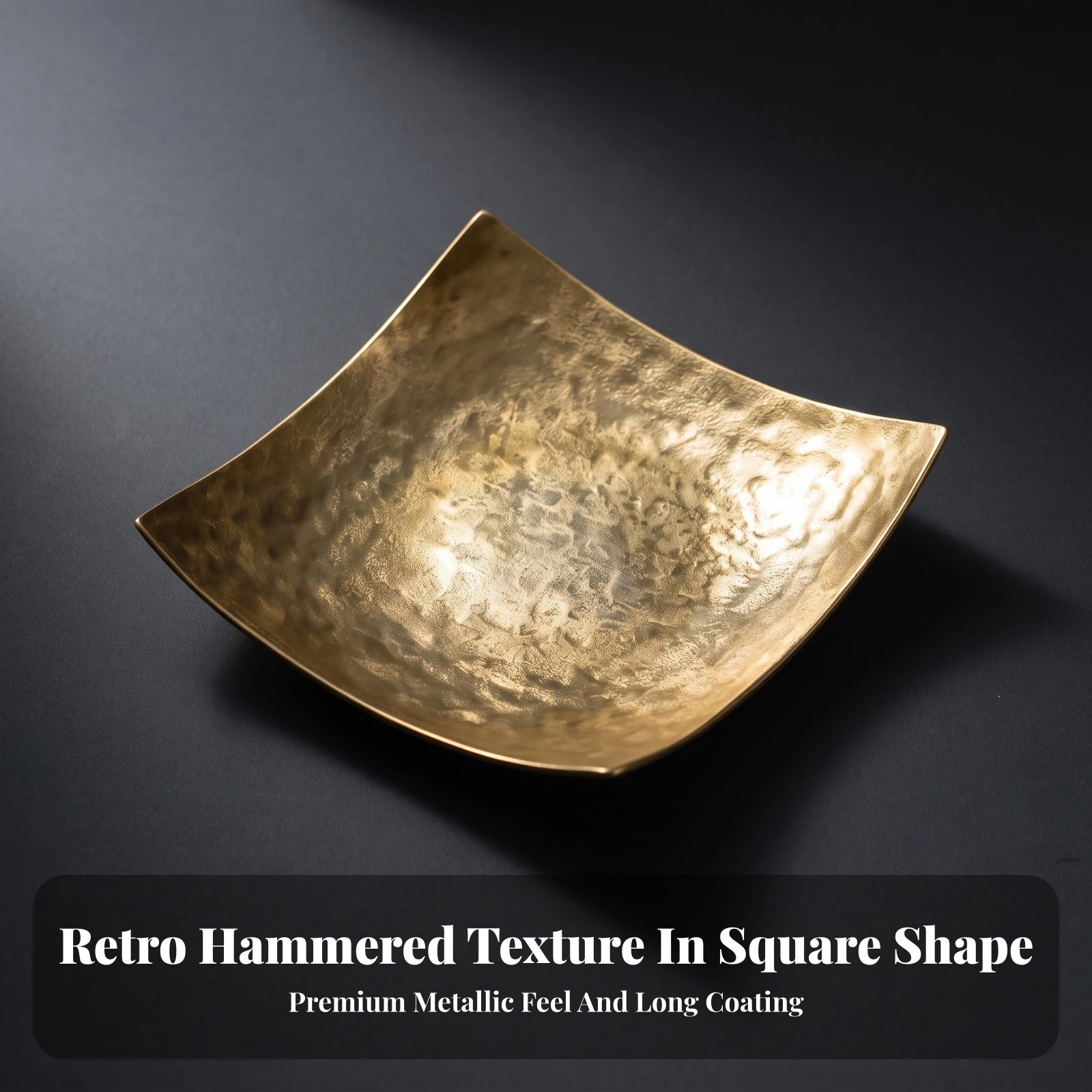 Aluminum Tray with Hammered Surface Sturdy Square Decorative Tray Long-Lasting Luxurious for Tabletop Display, Coffee Table