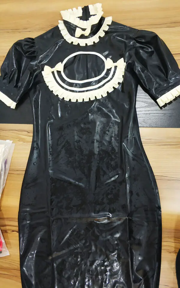 Hot Sale Latex Rubber Dress Weiß&Schwarz Skirt Gummi Cool Kleid 0.4MM S-XXL fashion