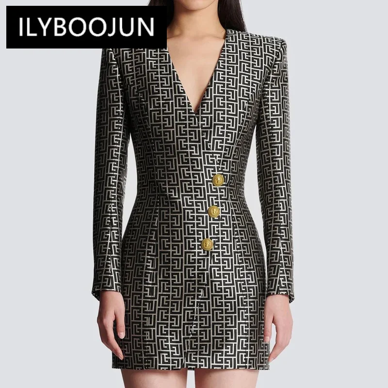 

Autumn Europe The United States Jacquard Fabric V-neck Slimming Three-button Long-sleeved Dress Coat BrHigh Quality