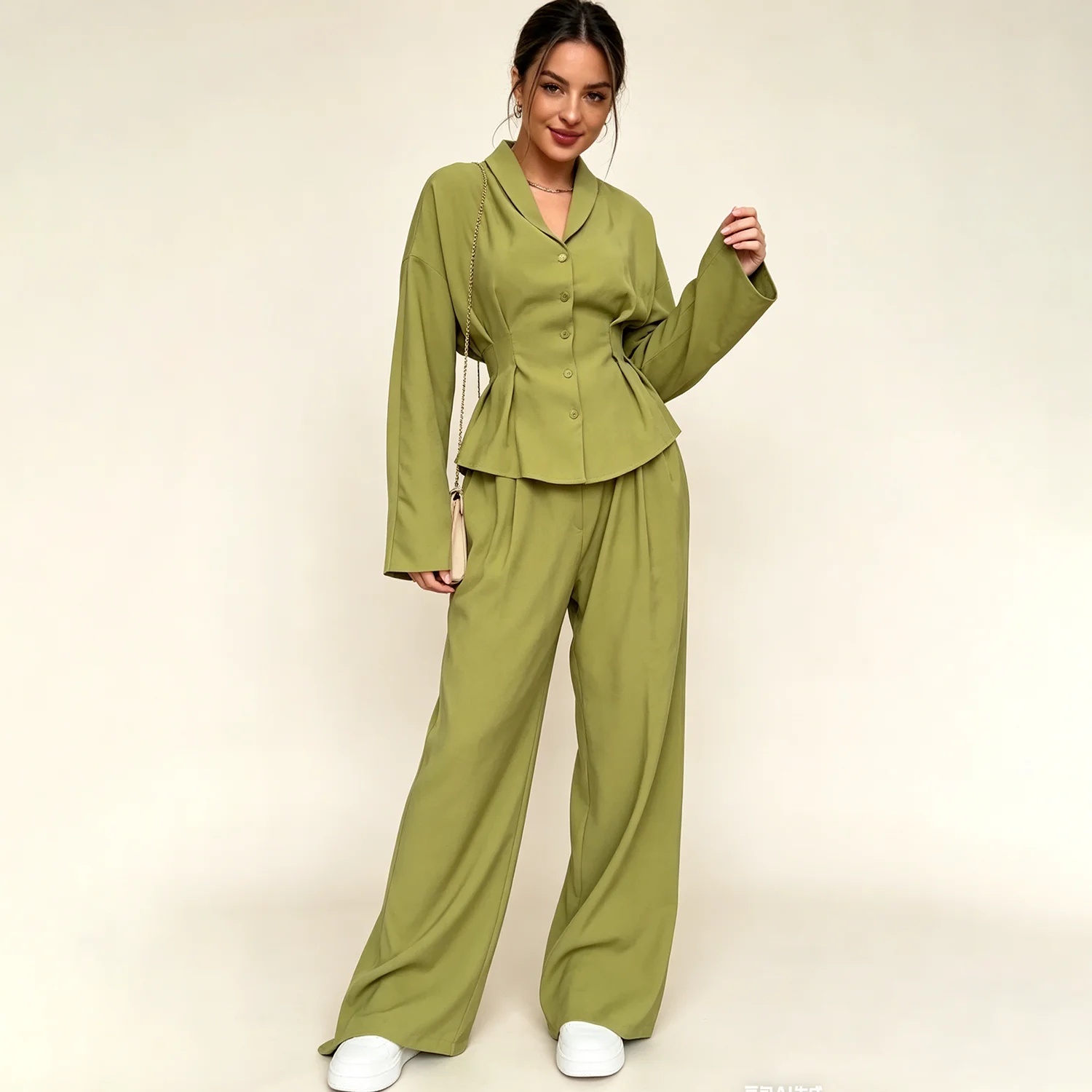 LIMO 2026 Linen 2-Piece Set, Cinched Waist Peplum Blazer + Wide Leg Pants, Chic & Breathable for Office & Daily Wear.