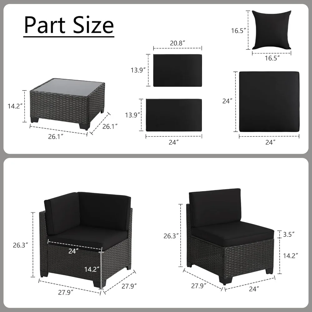 Patio Furniture Set,7 Pieces Modular Outdoor Sectional Sofa, PE Rattan Patio Conversation Set, All Weather Wicker Patio Furnitu