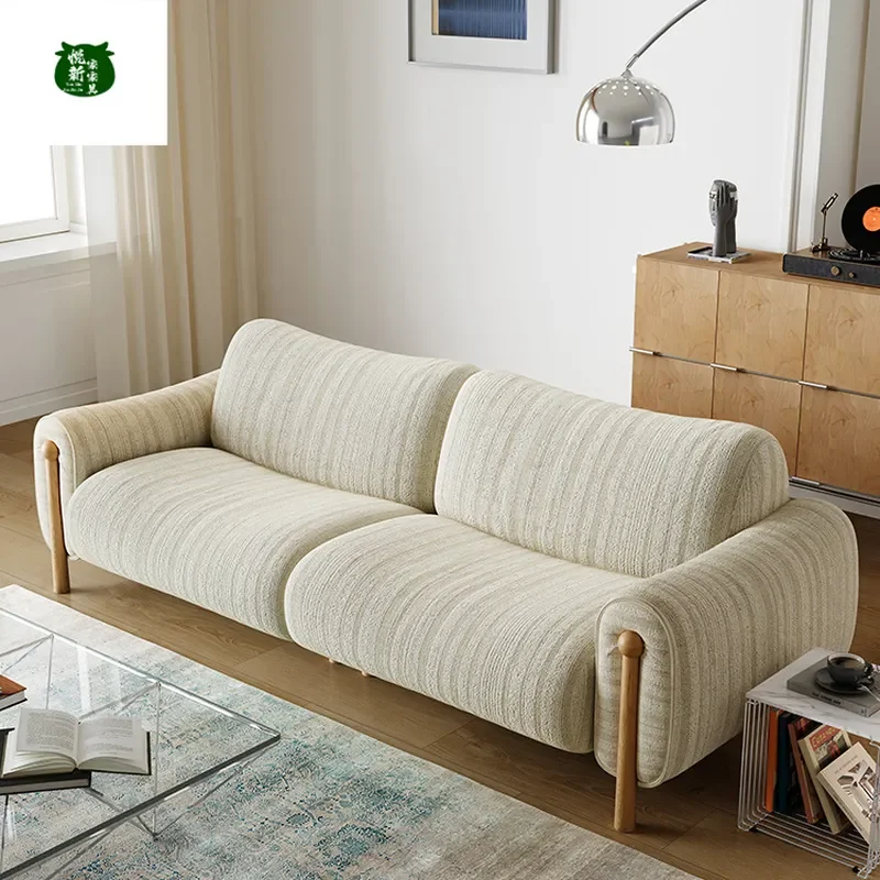 Modern Cream Style Straight Row Sofa Tall Back Removable Washable Chenille Fabric Log Wind Design Compact for Small Apartment
