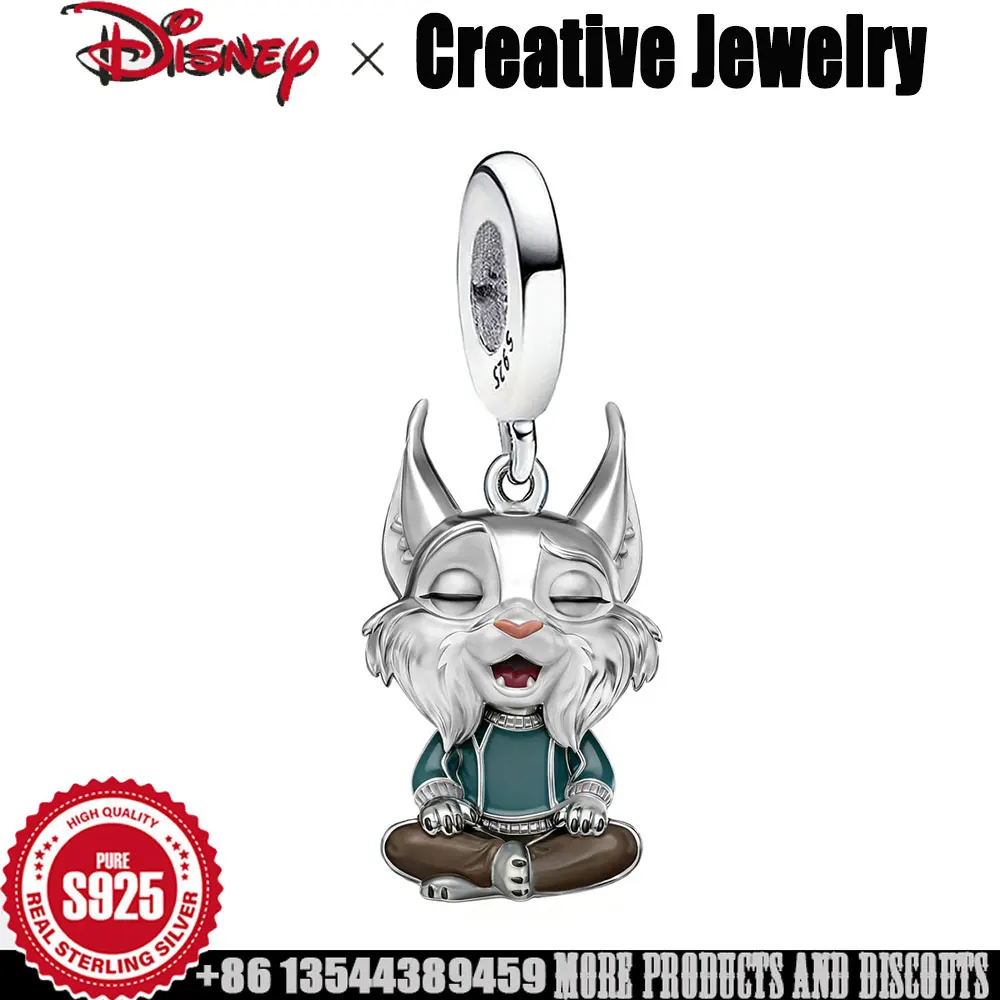 

Disney 925 Silver pendant Lynxley in Zootopia Child's Play dangle Charm girls cartoon cute high quality Jewelry Gift