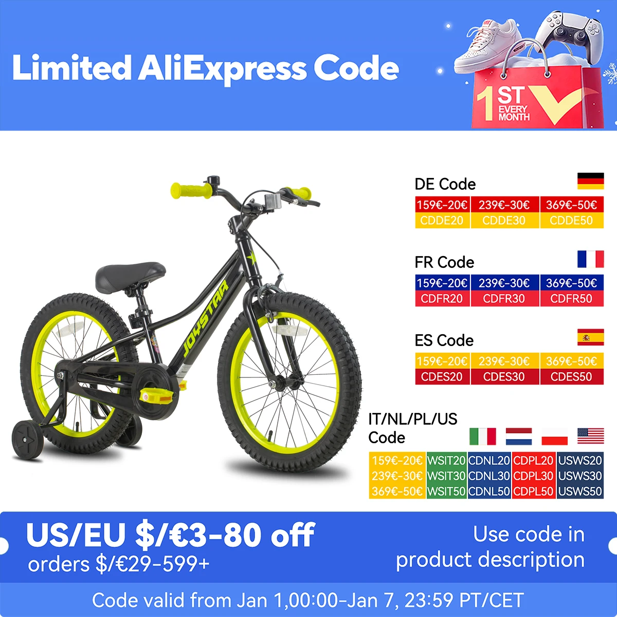 JOYSTAR Kids Bike for 7-12 Years Old Boys and Girls, 20 Inch Kids Mountain Bike with Training Wheels and Handbrake