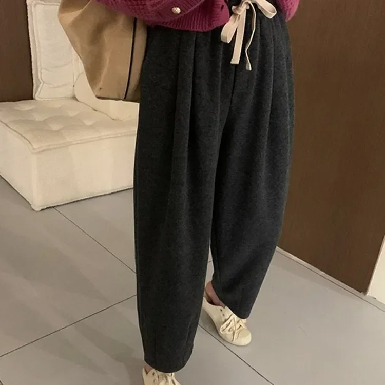 Casual Pants for Women Fall Winter 2025 New High Wasited Baggy Ankle Length Pants Ladies Chic Drawstring Y2k Sweatpants