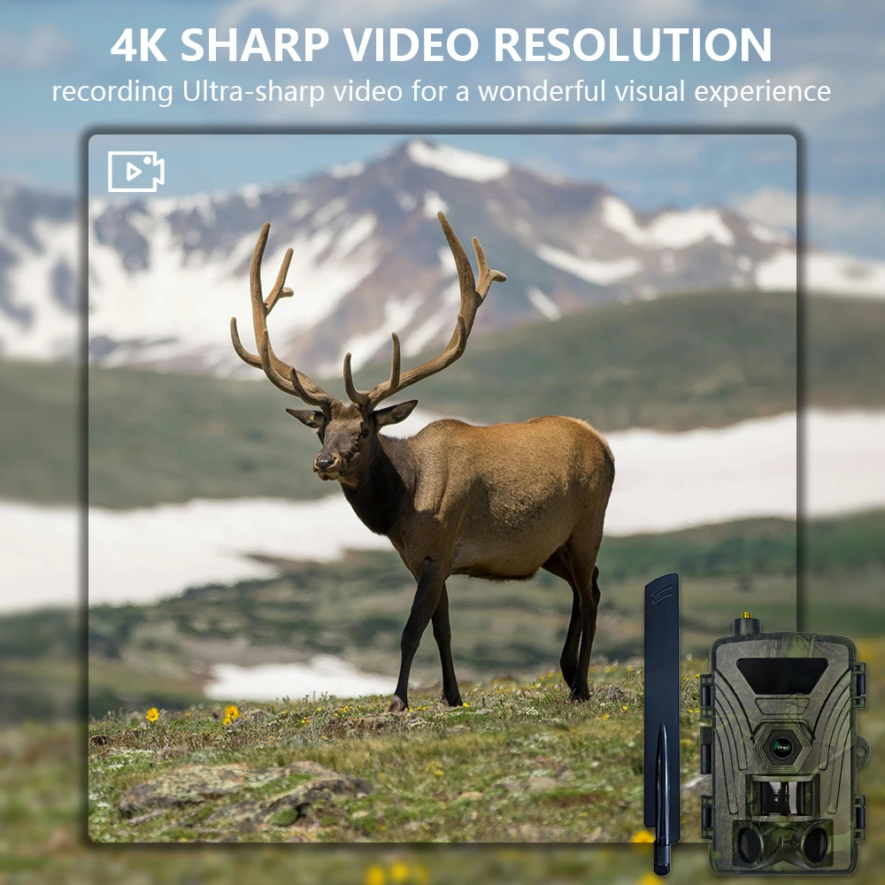 

Trail Camera PR802G-4G LTE with 4K Video/60MP Photo IR Night Vision,0.3s Trigger,120°Wide-Angle,APP ICloud Hunting Camera