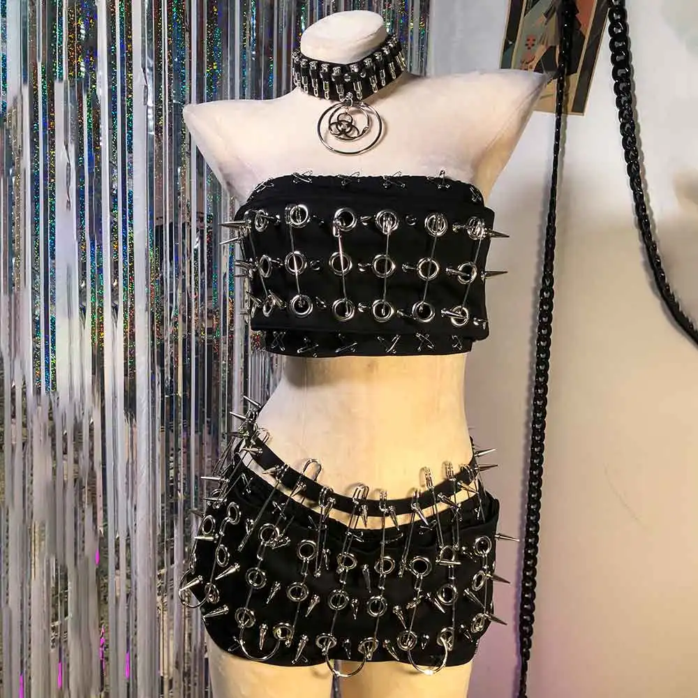 90s Kawaii Harajuku Emo Studded Rivet Grunge Hand Made Y2K Halter Camisole TOPS Eco Teen E-Girls Goth DIY Punk Rock Gothic Tanks
