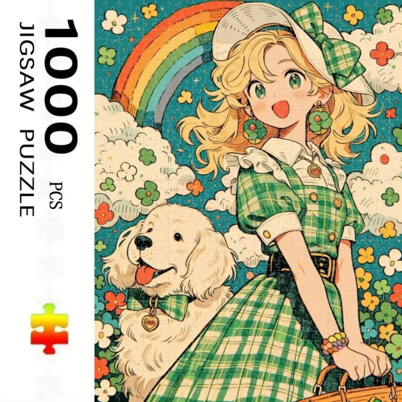 Large Size Jigsaw Puzzle 500/1000/1200/2000 Pcs Girl and Golden Retriever Jigsaw Puzzles for Adults Stress Relief Toys Gift