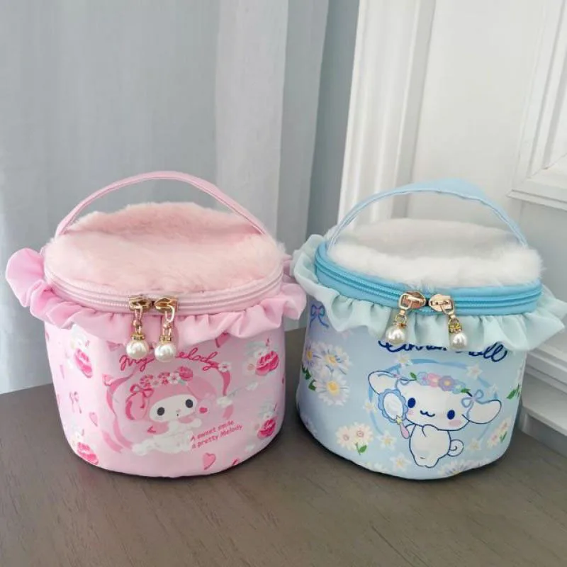 Sanrio Storage Bag Kawaii Mymelody Kuromi Large Capacity Cosmetic Storage Bag Portable Portable Cosmetic Bag Multi-Function