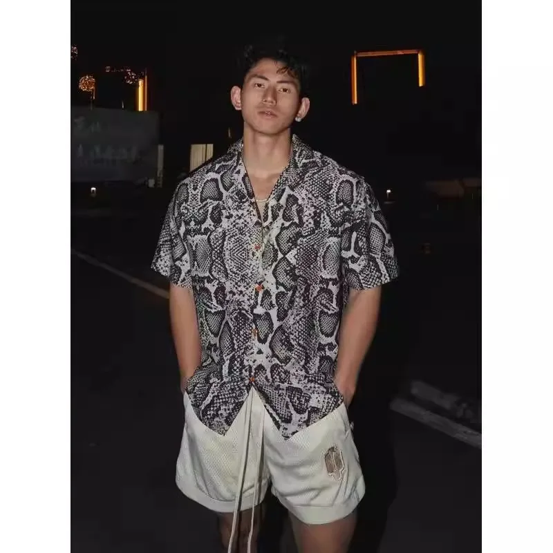 

Men's Summer Short Sleeve Shirt Thin Breathable Design Casual Style Snake Skin Pattern Standard Fit Polyester Fiber Casual Shirt