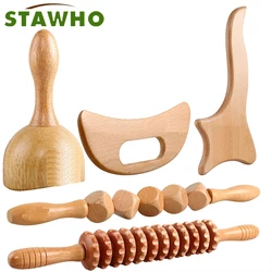 Drewniany masaż Guasha Stick Wood Roller Massager Wood Therapy Tool Maderoterapia Kit do powięzi ból mięśni Relief kształtowanie sylwetki