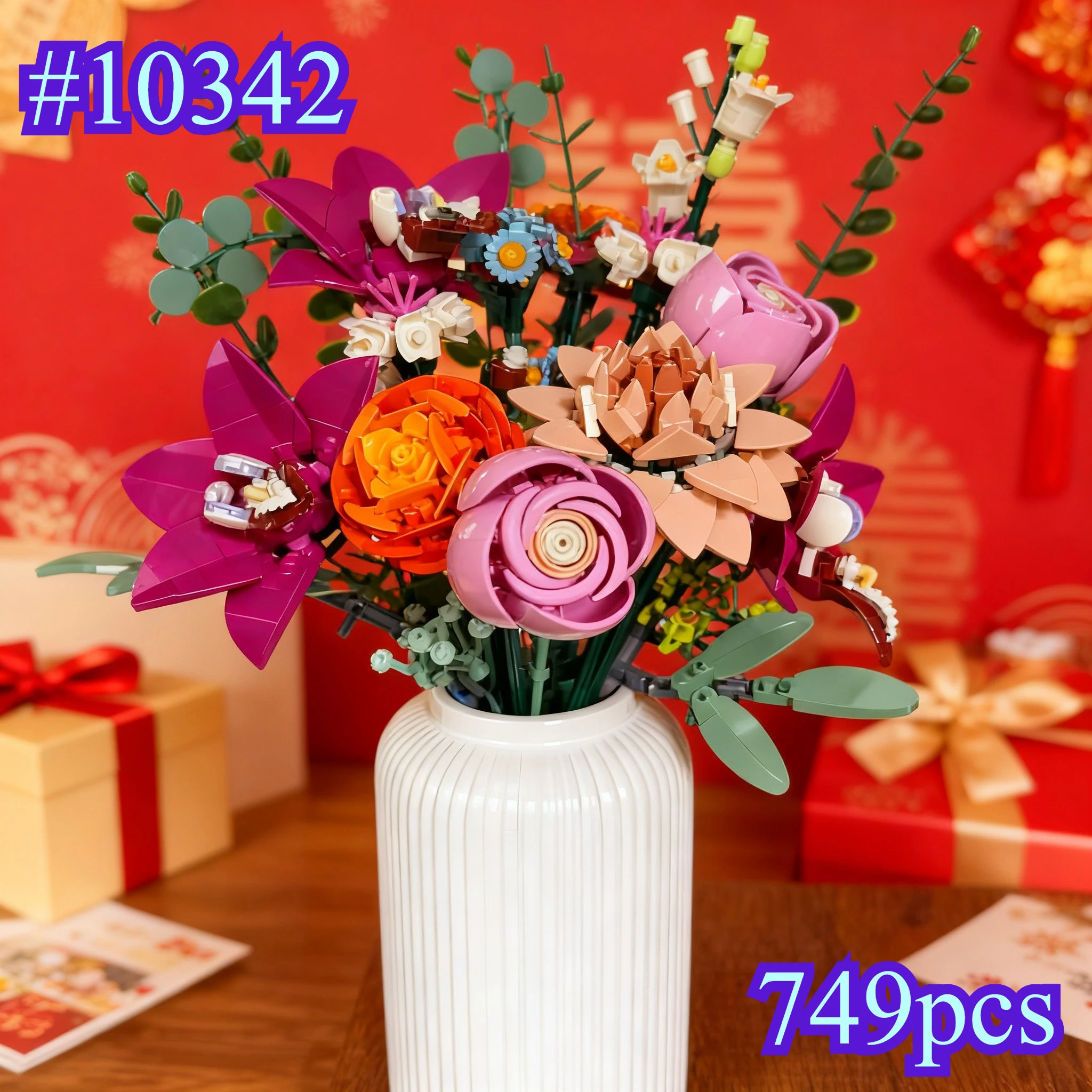 Extensiones periféricas románticas Pretty Pink Flower 10342 compatibles con partículas Legoed adecuadas para regalos de Navidad 749 piezas