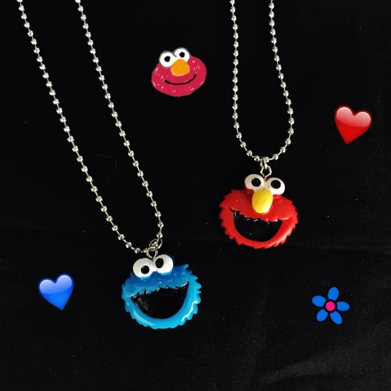 Hasbro Sesame Street ELMO COOKIE MONSTER Personalized Cartoon Anime Movie Character Necklace Creative Cute Kawaii Doll Pendant