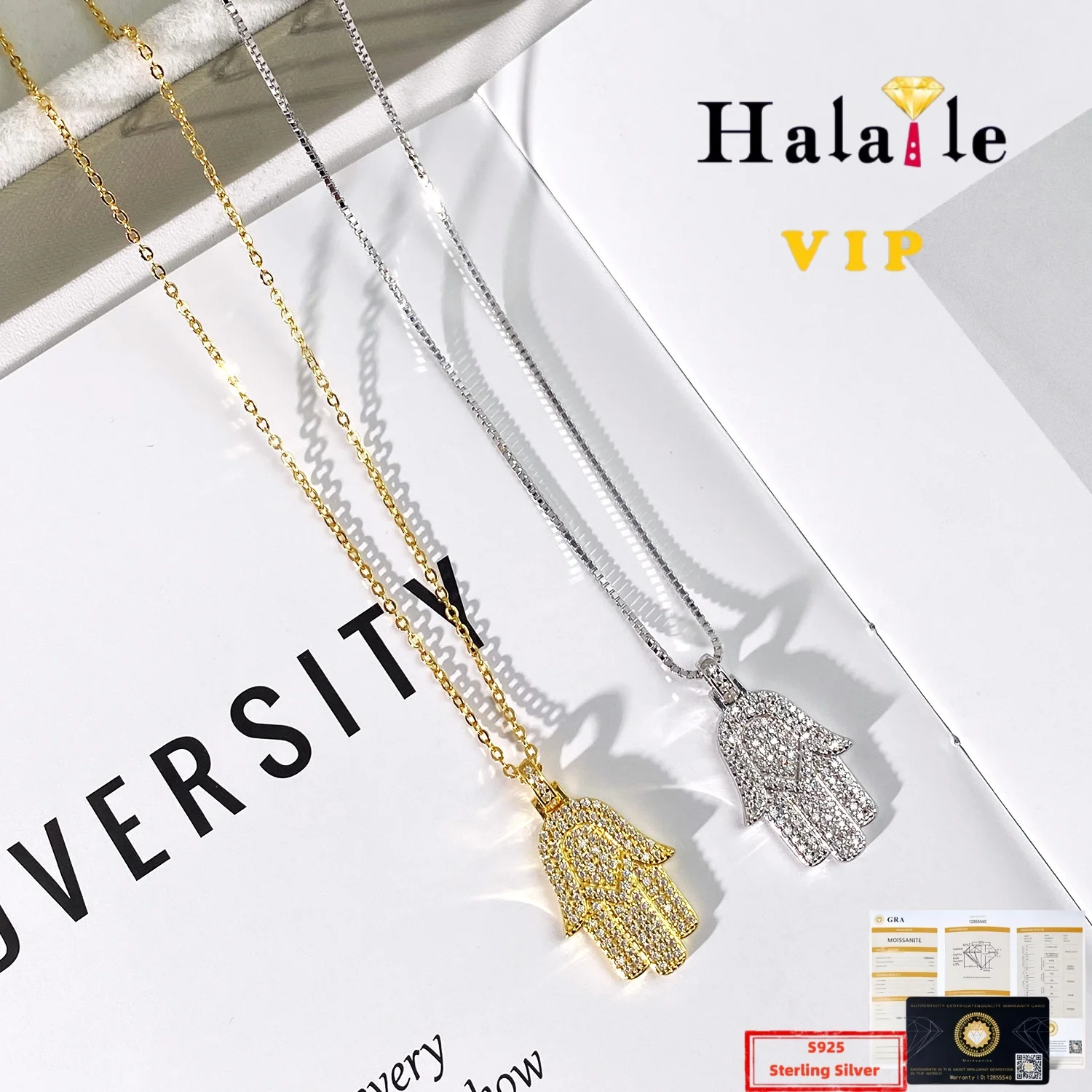 

Halaile 0.9MM*123 Moissanite Pendant Necklace S925 Silver For Men Women Hip-hop Trendy Palm Sparkling Party Anniversary Gift