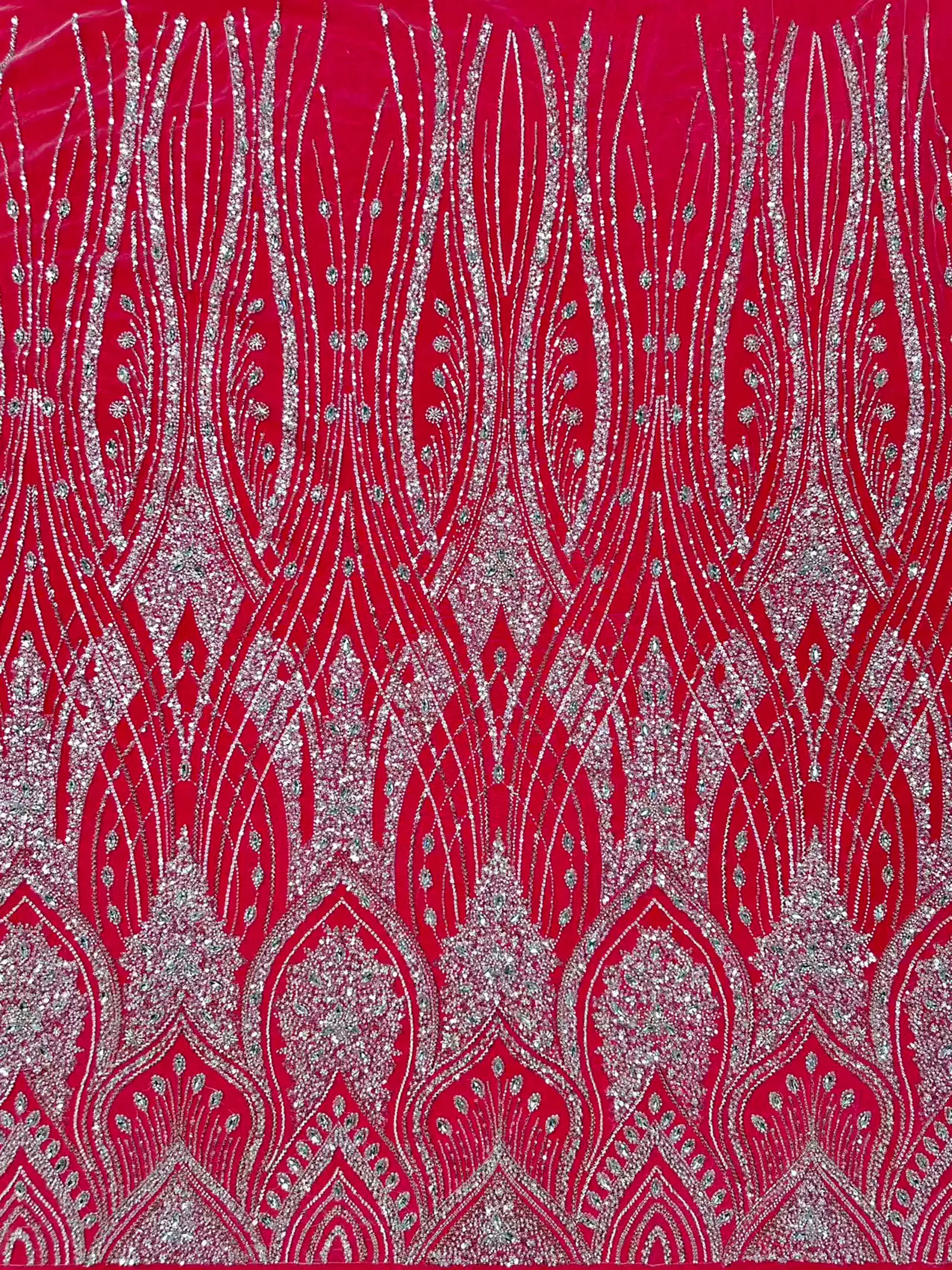 5 Yards rosa modischer nigerianischer Perlen-Stein-Tüll-Spitzenstoff, afrikanischer Pailletten-Netzstoff zum Nähen von Brautkleidern – Detail 10