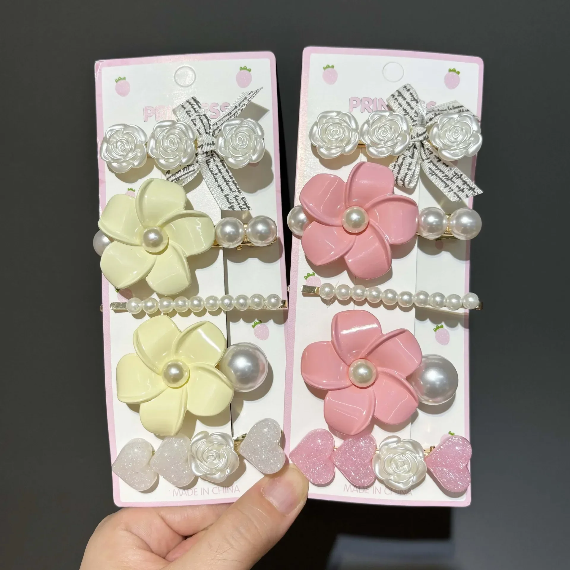 5pcs Baby Hair Accessories Flower Pearl Heart-shaped Duckbill Clip Hair Bools for Girls Hair Clips Kids Girls Baby Pin