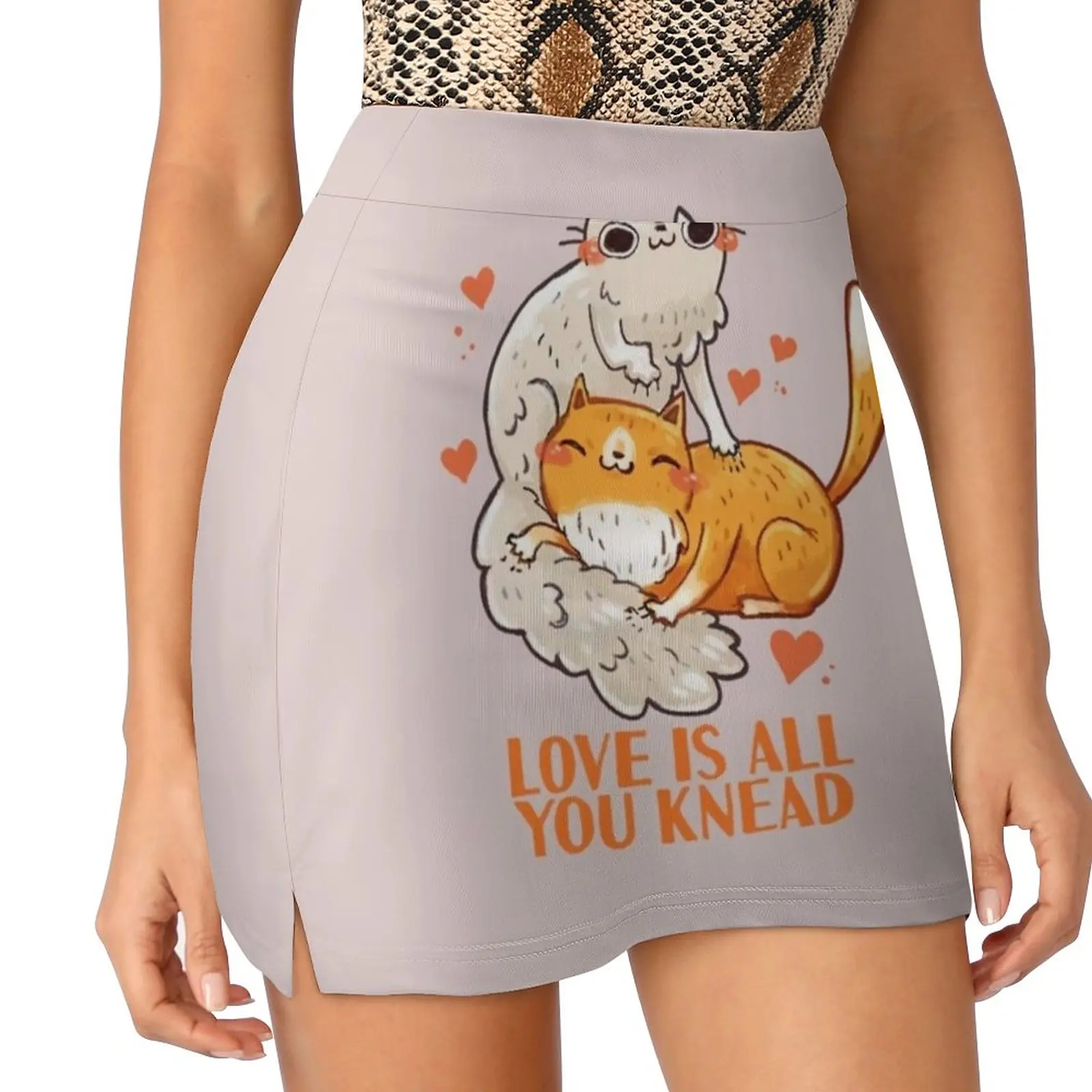 Cute Cats-Love Is All You Knead Women's skirt Mini Skirts A Line Skirt With Hide Pocket Cats Lol Cute Kawaii Animals Kittens