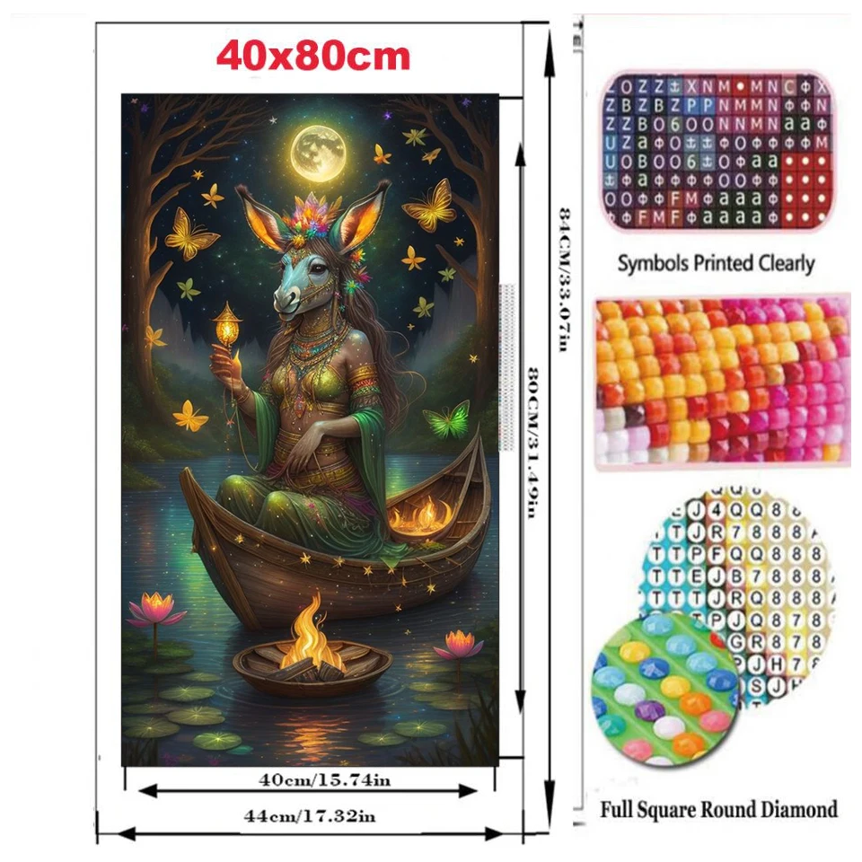 New 2023 Large Diamond Painting Moon Boat Donkey Full Square Round Diamond Mosaic Embroidery Animals Cross Stitch For Halloween