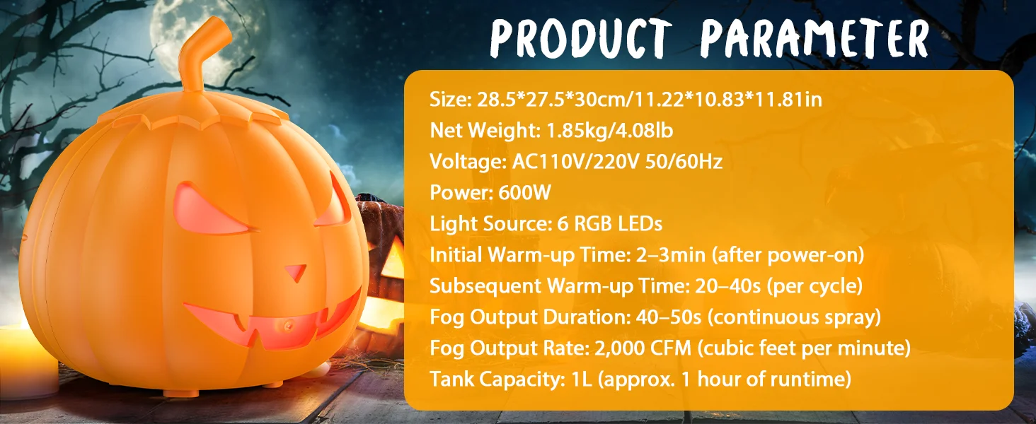 U'King 600 W Kürbis-Nebelmaschine, 12 Farben, RGB, 6 LEDs, Lichteffekt, Nebelmaschine, Fernbedienung für DJ, Show, Club, Halloween, Maker, Nebelmaschine – Detail 6