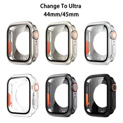 Coque pour Apple Watch 9 8 7, couvercle avant et arrière PC avec protecteur d'écran en verre trempé pour iWatch 6, 5, 4, se, 41mm, 40mm, 44mm, 45mm