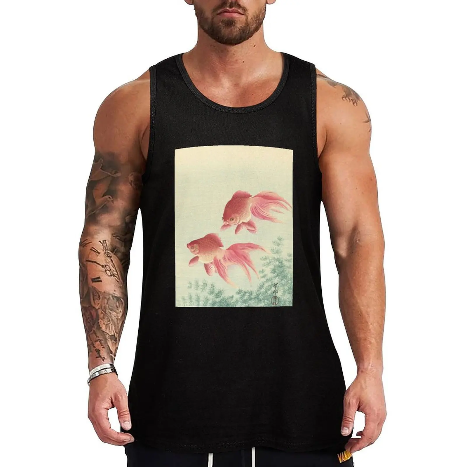 

Goldfish - Japanese Blockprint Vintage Art Tank Top t-shirts man basketball clothes for men summer