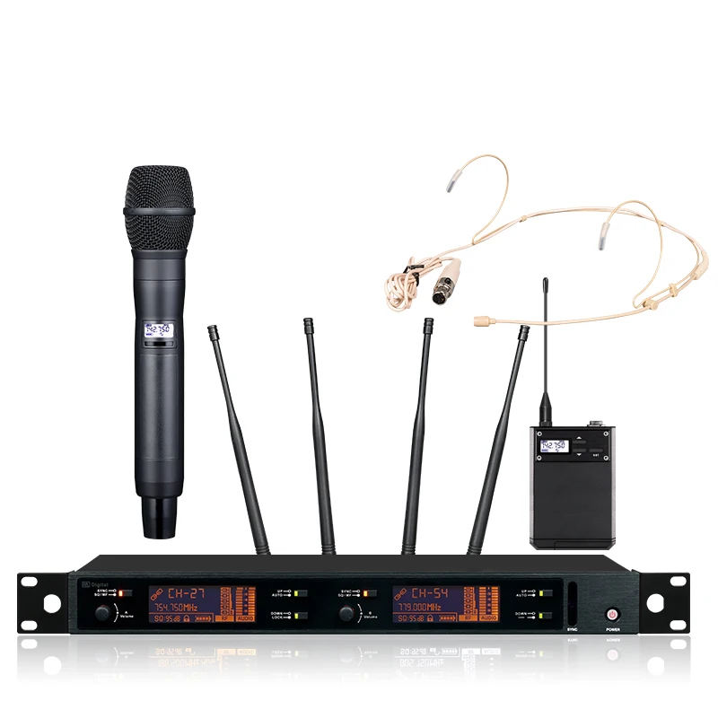 

Professsion Dual Wireless Microphone System Stage Performances 2 Mic or 2 Bodypack