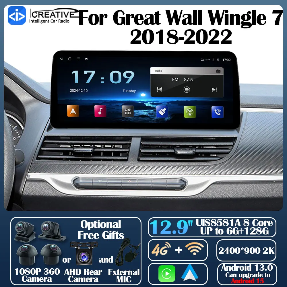 Car Radio Android 13 Carplay Auto For Great Wall Wingle 7 2018-2022 Multimedia Stereo 360 Camera Navigation GPS Video AI Voice