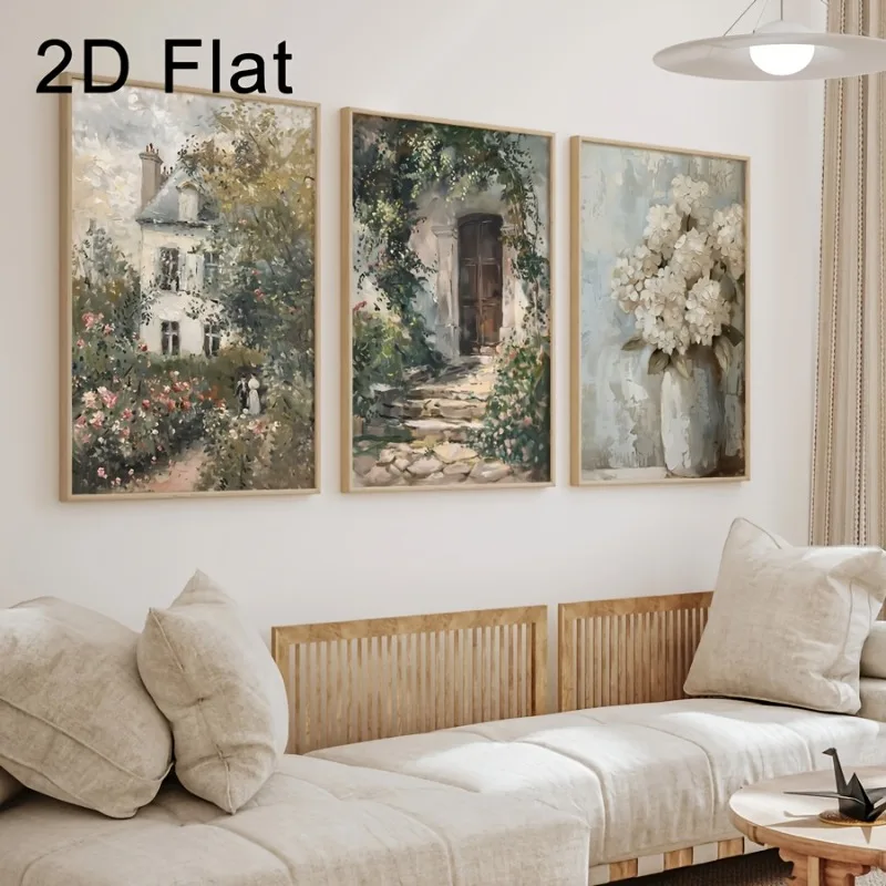 3pcs Vintage Cottage Rose Garden Hydrangeas Painting Print, Rustic Flower Wall Art, Botanical Canvas Poster, Home Wall Decor