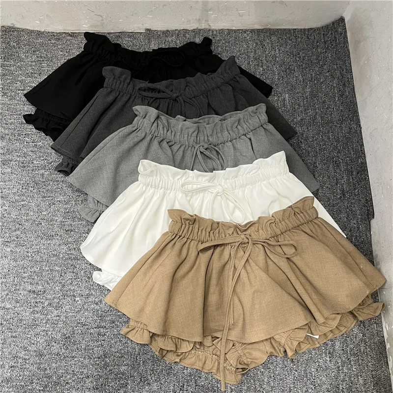 Pure Desire Style A-Line  Skirt with Belt Women's Summer Autumn Fashion Anti-Light Skirt Pants High Waist Elastic Waist
