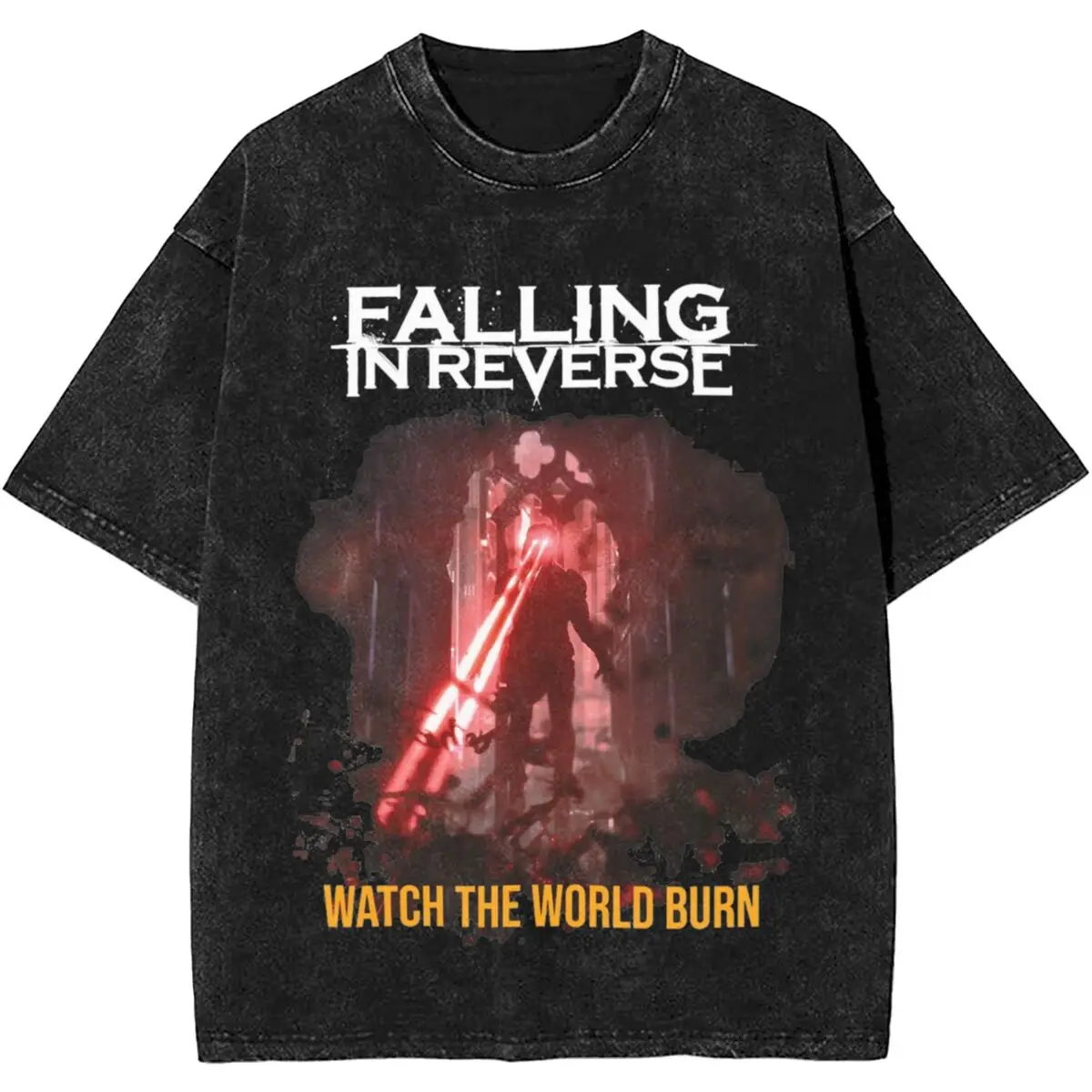 Falling In Reverse Watch The World Burn Rock Band Washed T Shirts Streetwear Hip Hop Cool T-Shirt Tees Men Women Cotton Harajuku