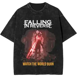 Falling In Reverse Watch The World Burn Rock Band Washed T Shirts Streetwear Hip Hop Cool T-Shirt Tees Men Women Cotton Harajuku