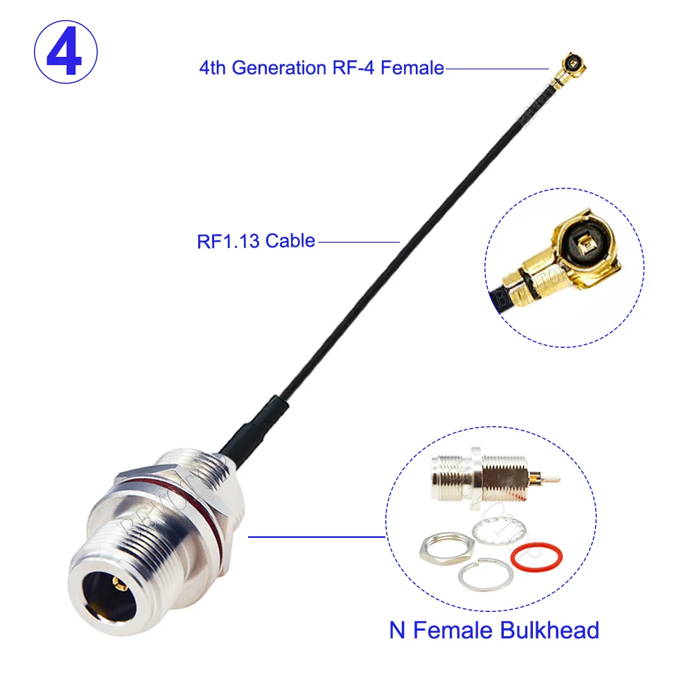 1Pcs RF1.13 IPX-4 MHF4 Female to N Type Male/Female Connector Extension Cable Connector Waterproof Pigtail Low Loss 10CM-50CM