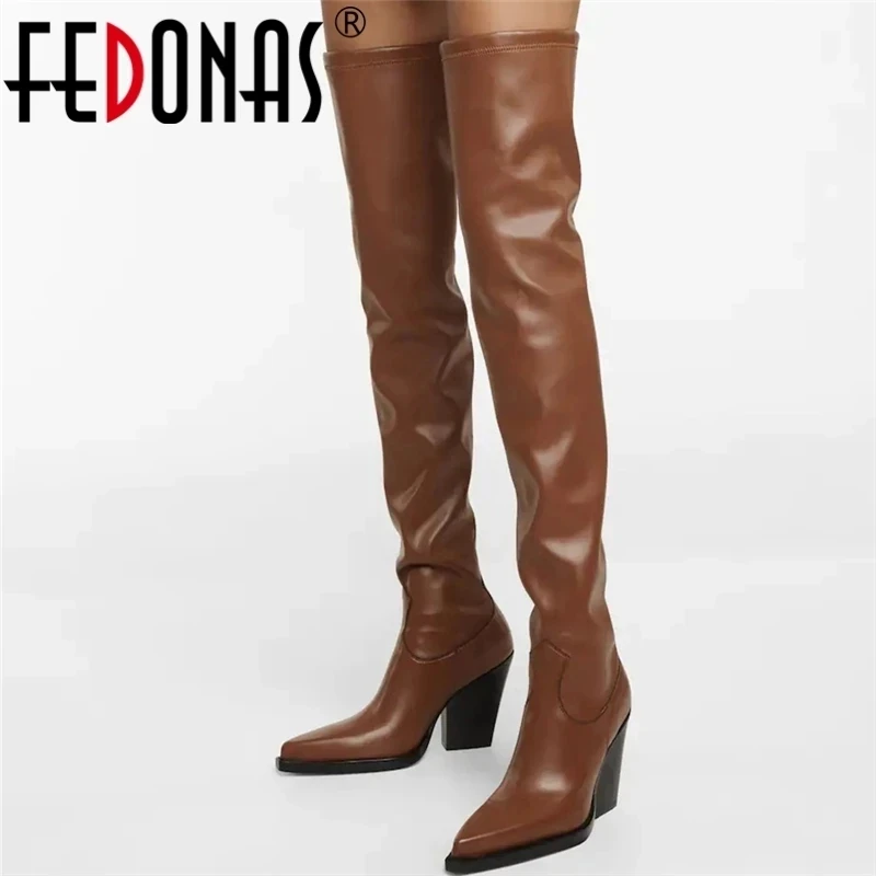 

FEDONAS Tight High Boots Sexy Fashion Women Over-The-Knee Boots Autumn Winter Pointed Toe Genuine Leather High Heels Shoes Woman