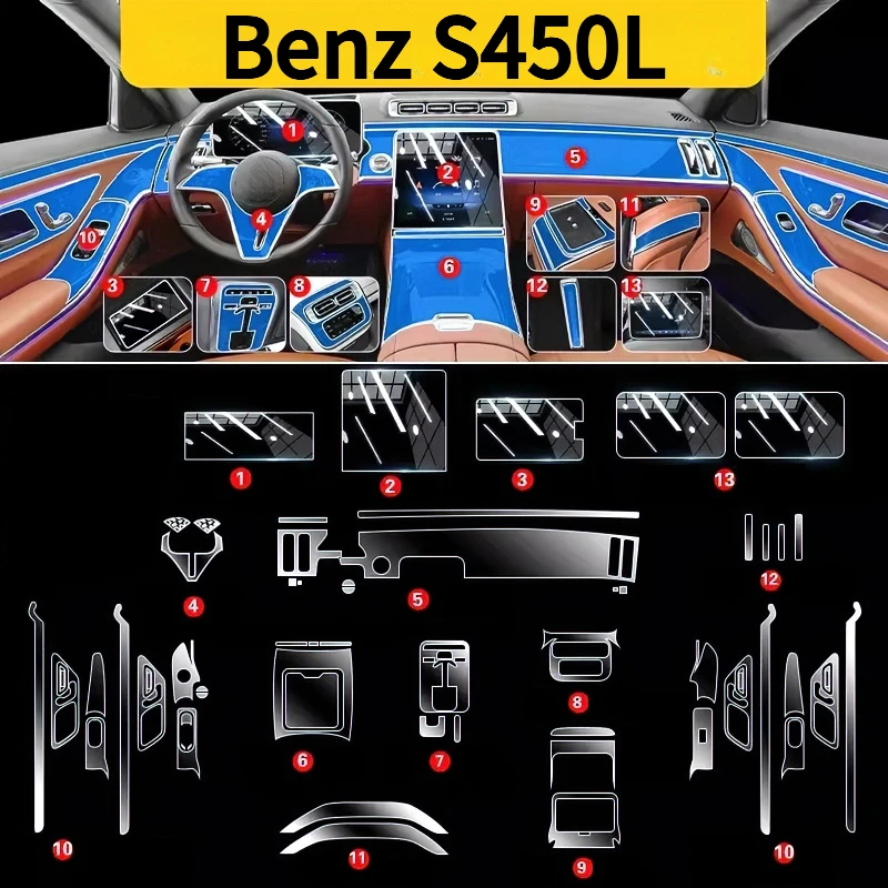 For Benz S500L interior protection Dashboard Multimedia GPS Navigation Transparent Scratch-Resistant Film Modification