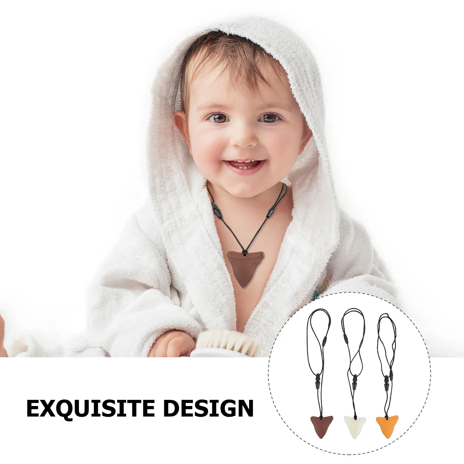 

3 шт., силиконовый прорезыватель в форме зуба акулы, жевательный молярный кулон, детский образовательный против еды, ручной, мягкий, успокаивающий