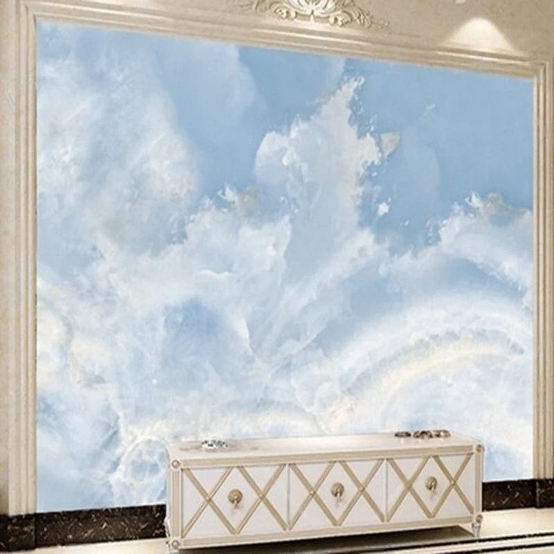 

Custom Blue ocean marble TV luxurious home bedroom background wall for Living Room