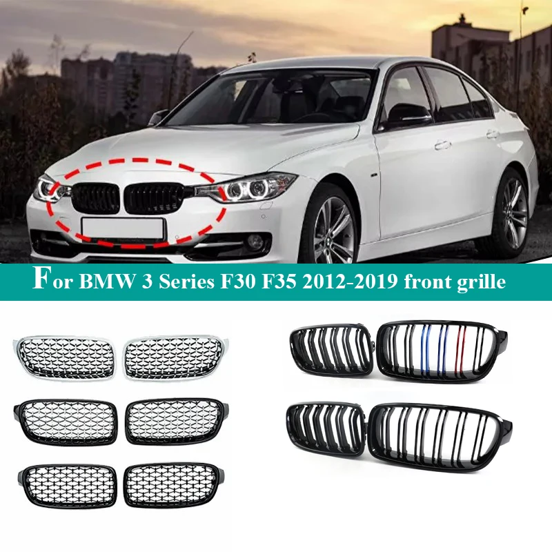 フロントグリル1組、bmw-3シリーズf30-f35-2012-2019-325xi-320i-325i-328i-330iに適合、自動車外装アクセサリー