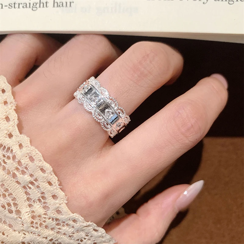 GANPUP Eleganter Süßer Spitzenblumen-Ring, Verstellbar, Offener Ring für Damen, Modischer Neuer Fingerring, Schmuck, Valentinstagsgeschenk, Party-Accessoire – Detail 2