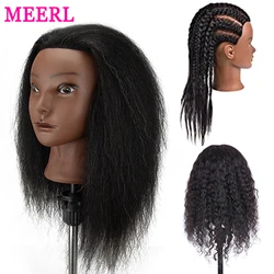 Cabeça de manequim afro com suporte de mesa, penteado, bonecas cabeça para praticar, tranças e tranças, 100% real