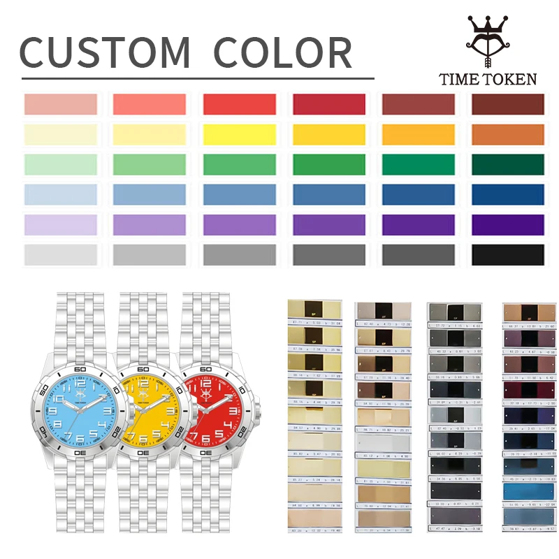 タイムトークン カスタムメイド 日本製ムーブメント クォーツ腕時計 シルバー スチールストラップ OEM メンズ ヴィンテージ イエローダイヤル 人気腕時計