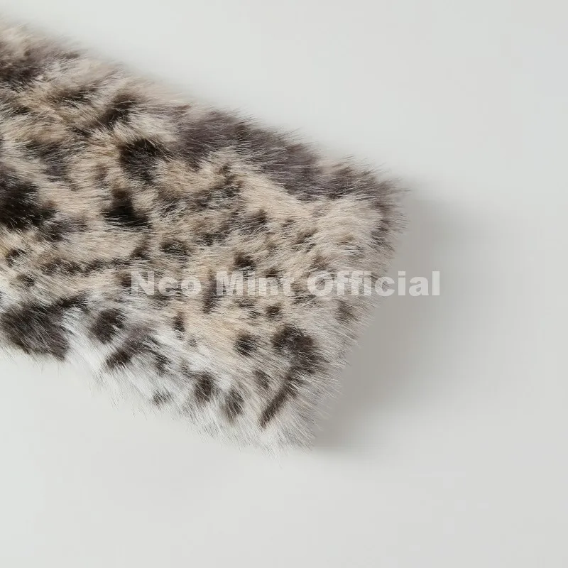 Neo Mint Vintage Classic Leopard Big Fur Collar Jacket Women Winter Brand Fashion Furry Faux Fox Fur Coats Chic Girls Streetwear