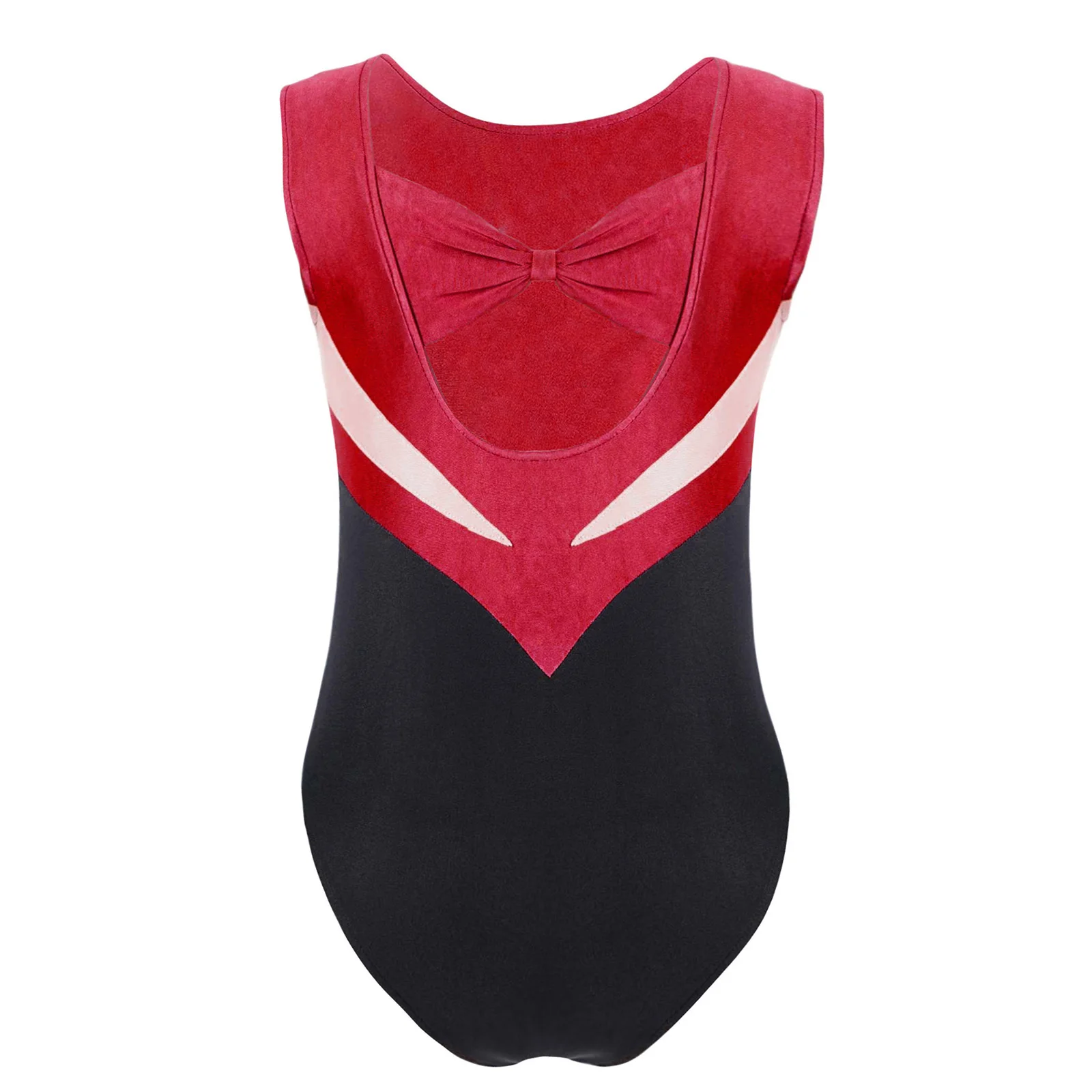 Kids Girls Gymnastics Leotard Figure Skating Costume Ballet Jersey Bowknot Cutout Back Sparkly Rhinestones Bodysuit Dancewear