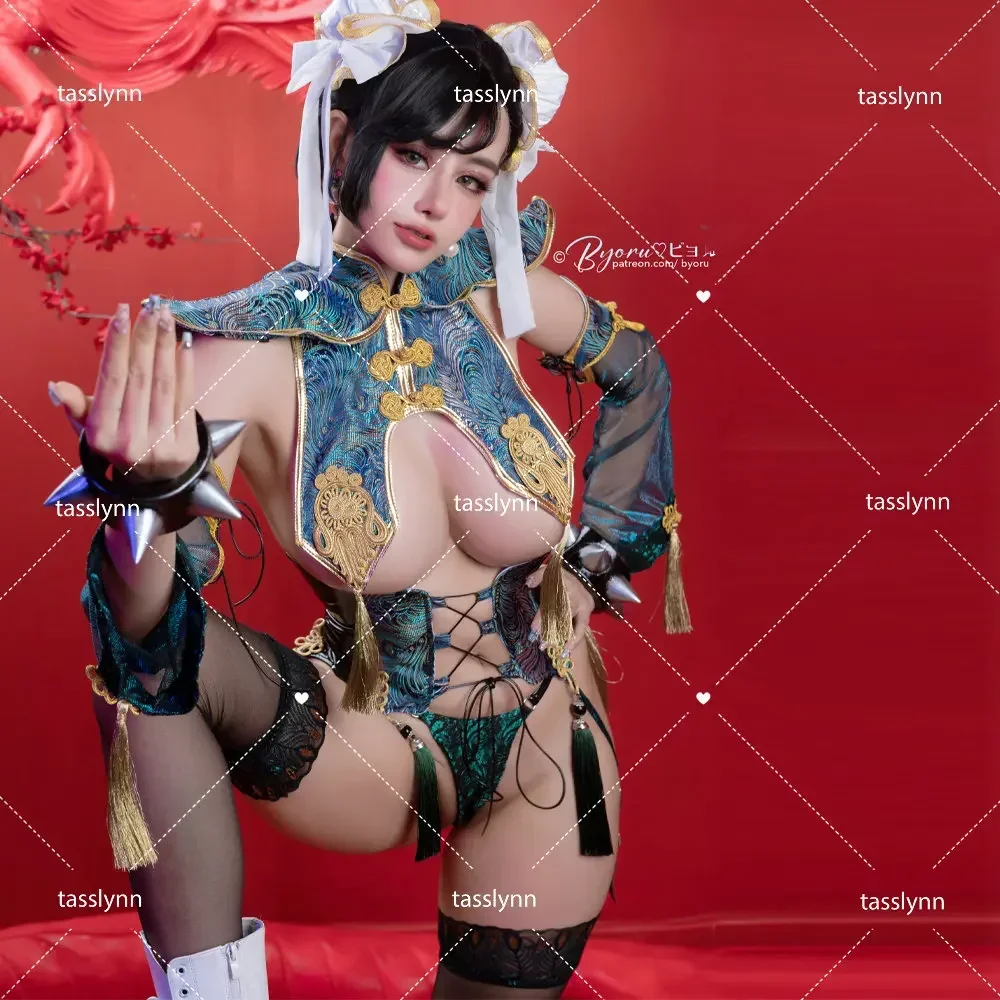 

Games Chun Li Cosplay Costumes Halloween Party Sutorito Faita Blue Short Cheongsam Dress Hanfu Chinese Style Ancient Costume