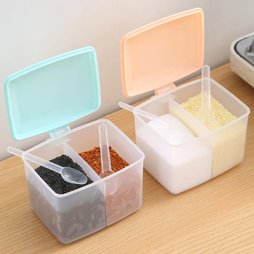 

Household plastic seasoning box kitchen salt shaker seasoning jar storage box set seasoning jar with spoon