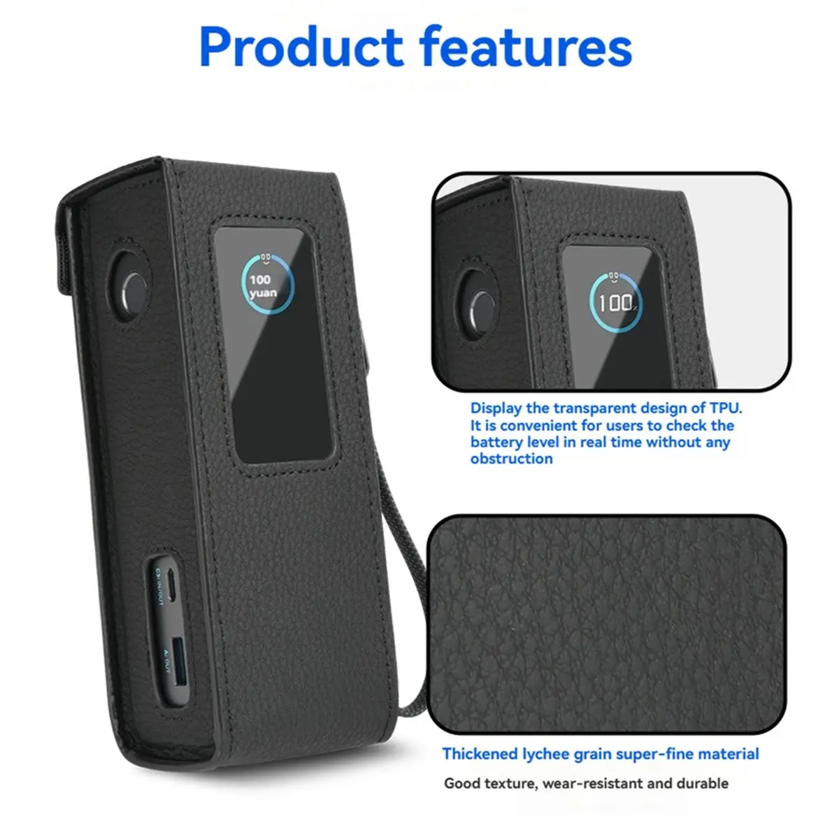 Funda de cuero PU para banco de energía para portátil (25.000 mAh 165 W), funda protectora de viaje para banco de energía (solo estuche)