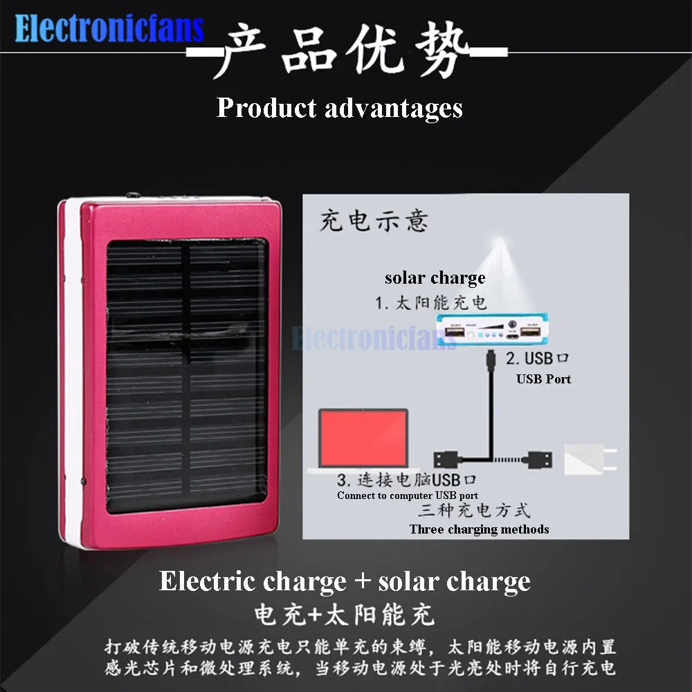 18650 Mobile Power Portable Solar Power Bank Charger DIY Box Materials LED Dual USB Charge Powerbank Cover Case for Phone