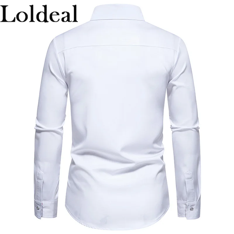 Loldeal Mens Dress Shirts Long Sleeve Button Down Casual Shirts for Men Inner Contrast Formal Business Tuxedo Wedding Shirt