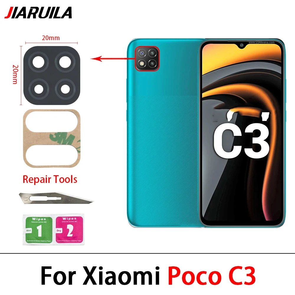 5Pcs，Rear Back Camera Glass Lens Cover With Glue Sticker For Poco X4 X3 F3 F4 F2 Pro C3 M4 Pro 5G M3 Glass Lens + Repair Tools