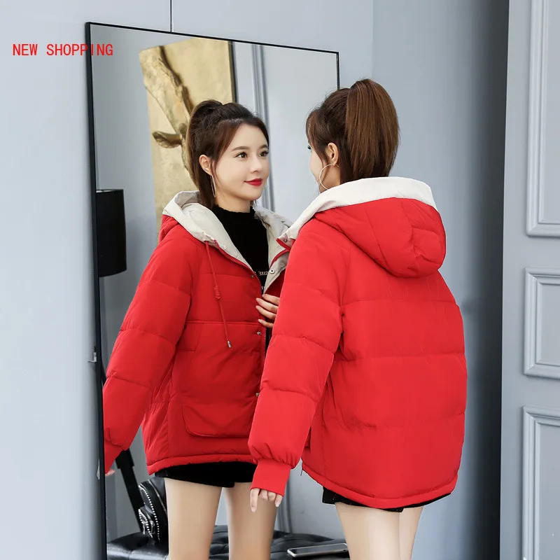 Winter Thick Hooded Jackets Short Women  Fashion Korean Style Warm Parka Oversized Loose Female Coats Outwear Manteau Femme